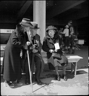 San Bruno, Caliofnira. These older evacuees of Japanese ancestry have just been registered and are . . .