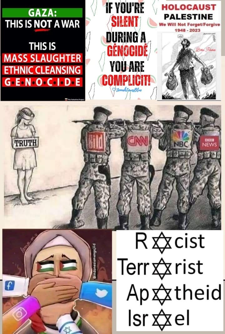 #1 a meme showing media is complicit in genocide of Palestinians